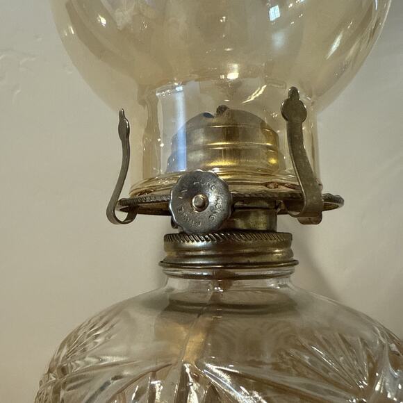 Vintage Amber MCM Princess Fantasia Round Hurricane‎ Oil Lamp Hurricane 13” Tall - Picture 5 of 10